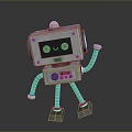 Cute Silver Robot Character With Green Smiling Eyes Red Top Light And Mechanical Limbs
