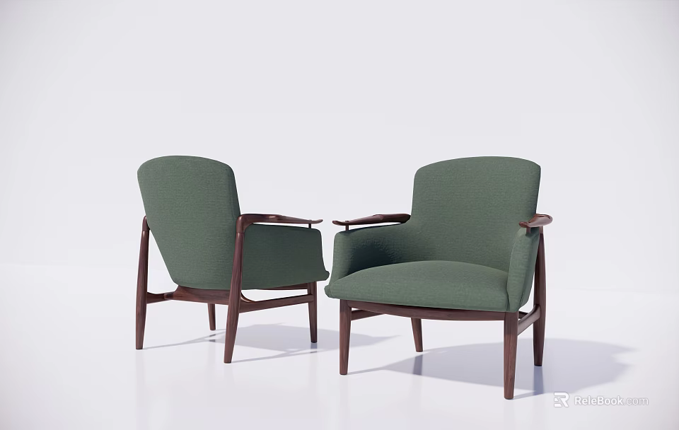 Green Upholstered Single Sofa with Wooden Arms Legs and Modern Design 3d model 