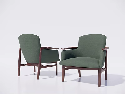 Green Upholstered Single Sofa with Wooden Arms Legs and Modern Design 3d model