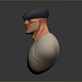 Man with blue cap and beard wearing white T shirt 3D upper body model