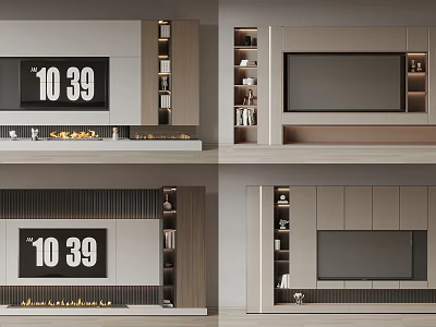 Modern TV Wall Unit With Integrated TV Wooden Shelves And Storage Compartments 3d model
