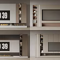 Modern TV Wall Unit With Integrated TV Wooden Shelves And Storage Compartments