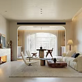 Modern Living Dining Room Interior With Sofa Chairs Coffee Table Artwork Plant And Stone Decor