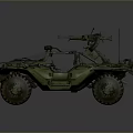 Green Military Off Road Vehicle with Open Cockpit Mounted Weapon and Large Tires