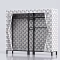 Modern Fabric Wardrobe Design With Double Doors Patterned Curtain And Metal Frame 3d model