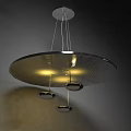 Modern Round Metal Chandelier With Illuminated Disc Design And Hanging Pendants