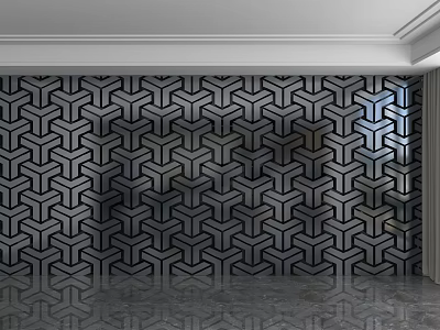 Modern Background Wall Design With Black And White Geometric Patterns And Reflective Surface 3d model