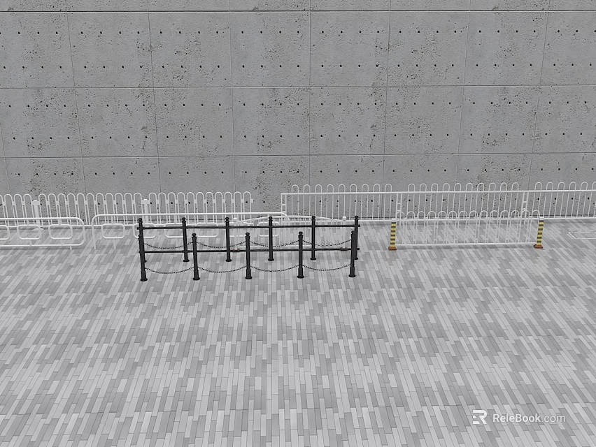 White And Black Metal Fences Arranged On Tiled Floor With Gray Wall Background 3d model 