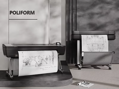 High Performance Office Wide Format Printers Printing Engineering Blueprints In Modern Workspace 3d model