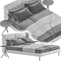 Modern Gray Velvet Double Bed With Curved Headboard And Side Tables 3d model