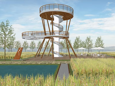 Rural Paddy Field Ecological Viewing Platform Revolving Stair Watchtower Overlooking Tower Pastoral Art Landscape Platform Viewing Sightseeing Platform Sightseeing Tower Corridor Nongjiale Research 3d model
