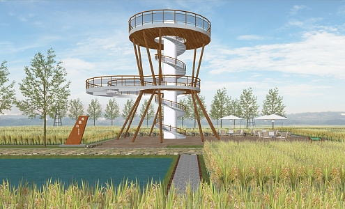 Rural Paddy Field Ecological Viewing Platform Revolving Stair Watchtower Overlooking Tower Pastoral Art Landscape Platform Viewing Sightseeing Platform Sightseeing Tower Corridor Nongjiale Research 3d model