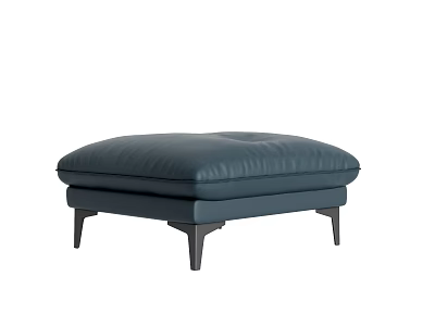 Modern Navy Blue Leather Ottoman With Padded Cushion And Black Slim Legs 3d model