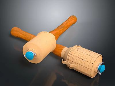 Crossed Carpentry Hammers Featuring Wooden Handles Beige Wrapping And Blue Buttons 3d model