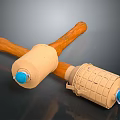 Crossed Carpentry Hammers Featuring Wooden Handles Beige Wrapping And Blue Buttons