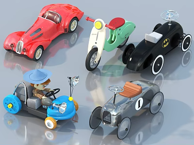 Colorful Toy Vehicle Collection With Green Bicycle And Various Styled Mini Cars For Kids 3d model