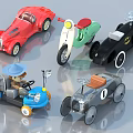 Colorful Toy Vehicle Collection With Green Bicycle And Various Styled Mini Cars For Kids