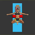 Yoga Exercise On Blue Mat With Yellow Resistance Band And Red Cushion