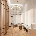 Modern Open Study Room Interior Design With Wooden Partition Dining Table And Green Plant