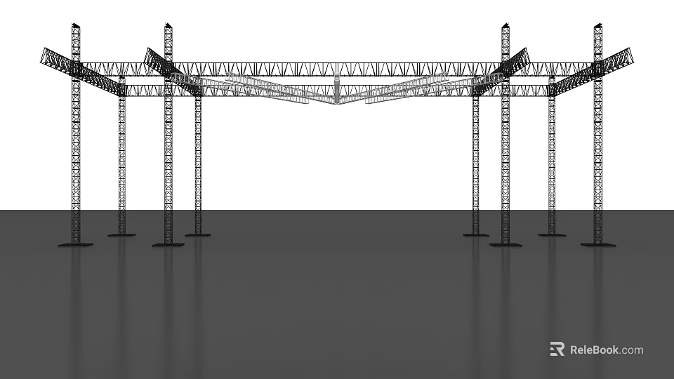 Heavy Duty Industrial Equipment Metal Frame Structure with Multiple Support Columns 3d model 