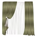 Elegant Green Curtains With White Sheer Layers And Decorative Tieback For Window