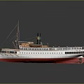 Classic Steamship Water Transport With Red White Hull Deck Windows And Chimney