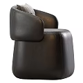 Modern Black Leather Armchair With Plaid Pillow And Decorative Buttons