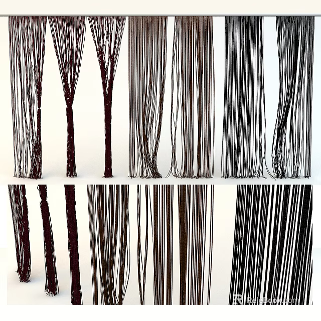 Various Curtain Styles With Textured Fabrics And Different Color Options For Home Decor 3d model 