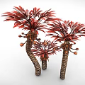 Cartoon Style Trees With Red Leaves Twisted Trunks And Small Orange Fruits