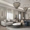 Luxurious Study Room With Chandeliers Sofa And Desk 3d model