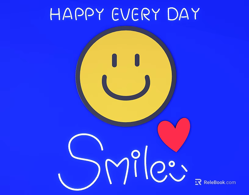 Cheerful Wall Decor With Yellow Smiley Face Red Heart And Happy Every Day Quote 3d model 