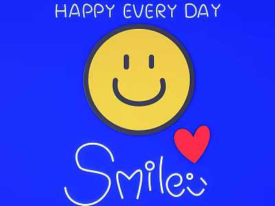 Cheerful Wall Decor With Yellow Smiley Face Red Heart And Happy Every Day Quote 3d model