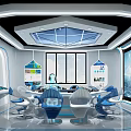 Modern Command Center Interior With Large Screens Geometric Ceiling And Ergonomic Seats 3d model