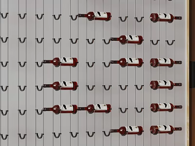 Stylish Wine Cabinet With Hanging Wine Racks And Red Wine Bottles 3d model