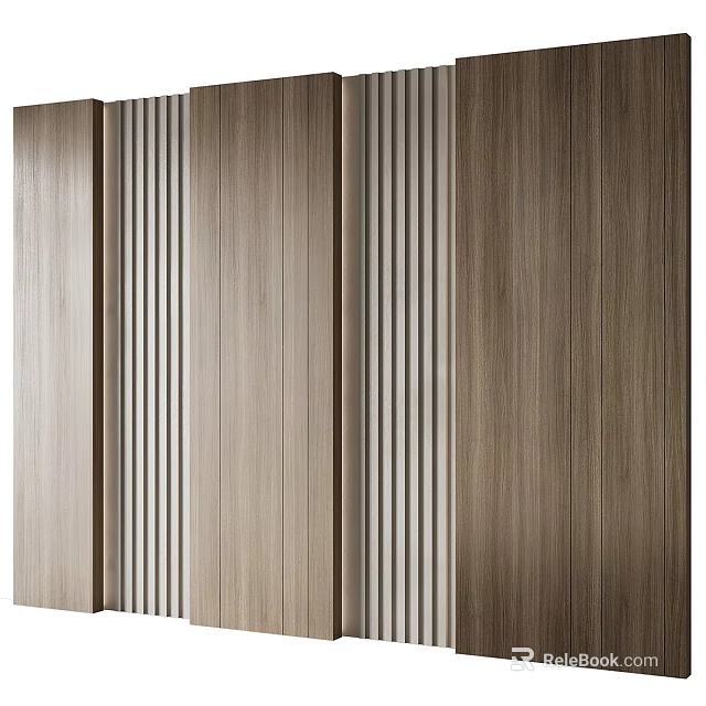 Modern Wooden Wall with Vertical Stripes and Natural Wood Texture for Interior 3d model 