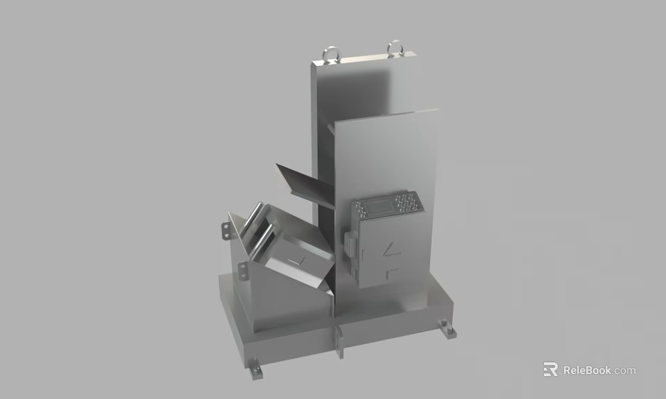 Stainless Steel Industrial Equipment With Stand Mounted Processing Unit And Feeding Chute 3d model 
