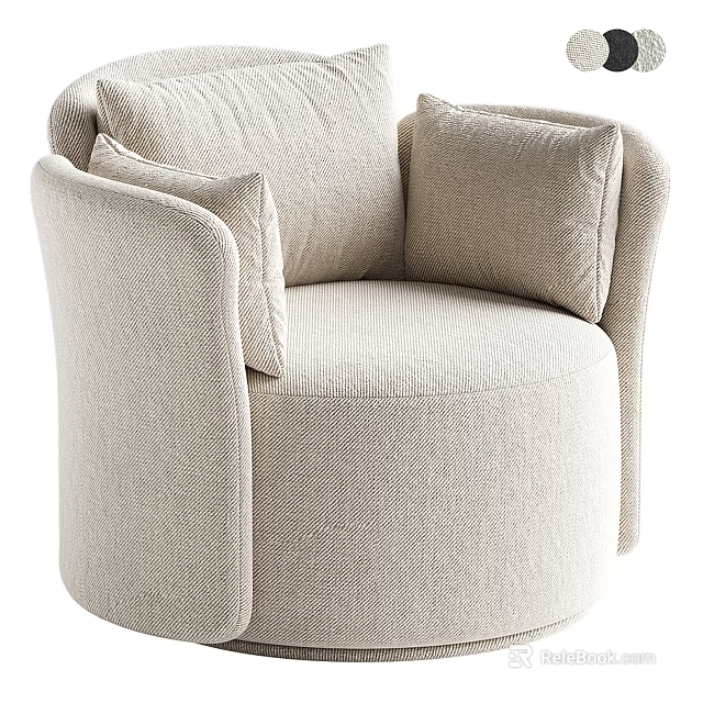 Stylish Beige Upholstered Modern Armchair With Plush Cushions And Rounded Design 3d model 