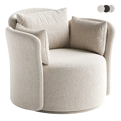 Stylish Beige Upholstered Modern Armchair With Plush Cushions And Rounded Design 3d model