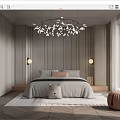 Cozy Kids Bedroom With Gray Striped Walls Bed Pillows Stuffed Toy And Chandelier