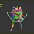 Horned Green Mythical Creature Character With Red Accent Armor And Orange Bow