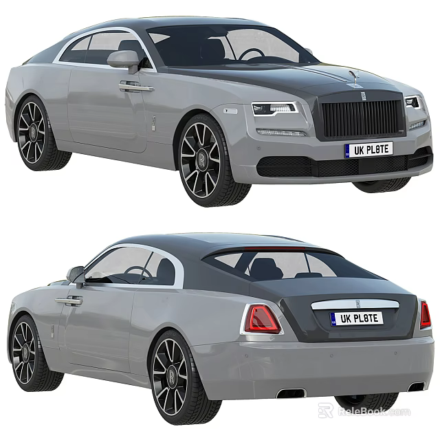 Elegant Gray Rolls Royce Coupe Featuring Black Wheels UK Plate And Two Door Design 3d model 