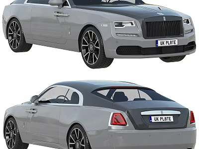 Elegant Gray Rolls Royce Coupe Featuring Black Wheels UK Plate And Two Door Design 3d model
