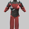 Red And Black Armor Style Tunic With Shoulder Details And Matching Pants