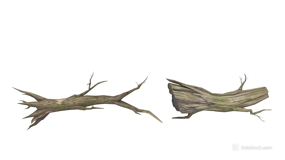 Beautiful Flowers and Plants Growing on Weathered Tree Branches 3d model