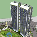Modern High Rise Residential Towers With Surrounding Park Green Area And Pond