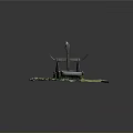 Medieval Wooden Catapult Ancient Weapon With Traditional Structure On Green Grass Field