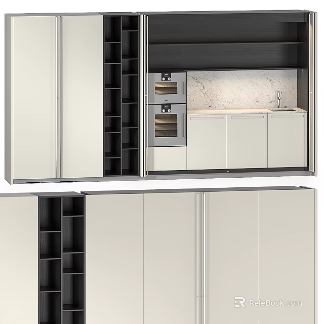 Modern Kitchen Cabinets Interior Design With Sleek Countertop And Built In Appliances 3d model 