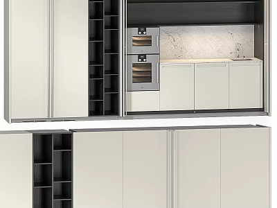 Modern Kitchen Cabinets Interior Design With Sleek Countertop And Built In Appliances 3d model