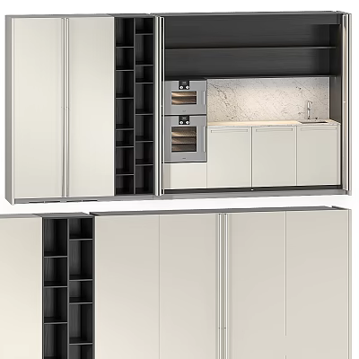 Modern Kitchen Cabinets Interior Design With Sleek Countertop And Built In Appliances 3d model