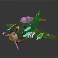 Vintage Green Fighter Airplane Model With Shark Mouth Paint And Star Emblems